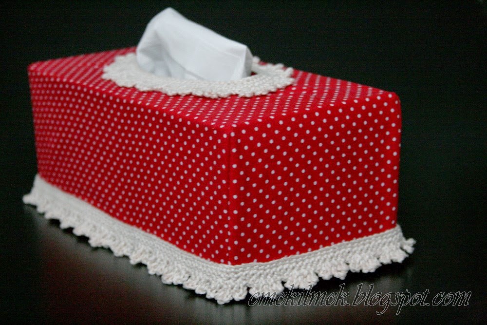 emek ilmek puantiyeli kumastan mendil kutusu kilifi