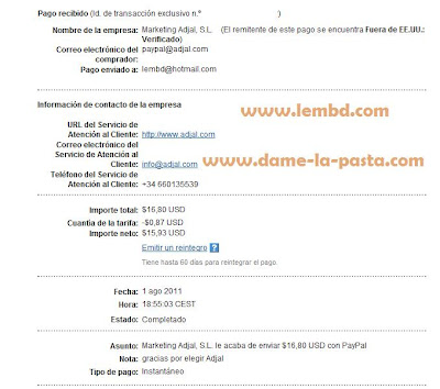 comprobante de pago de adjal en dolares