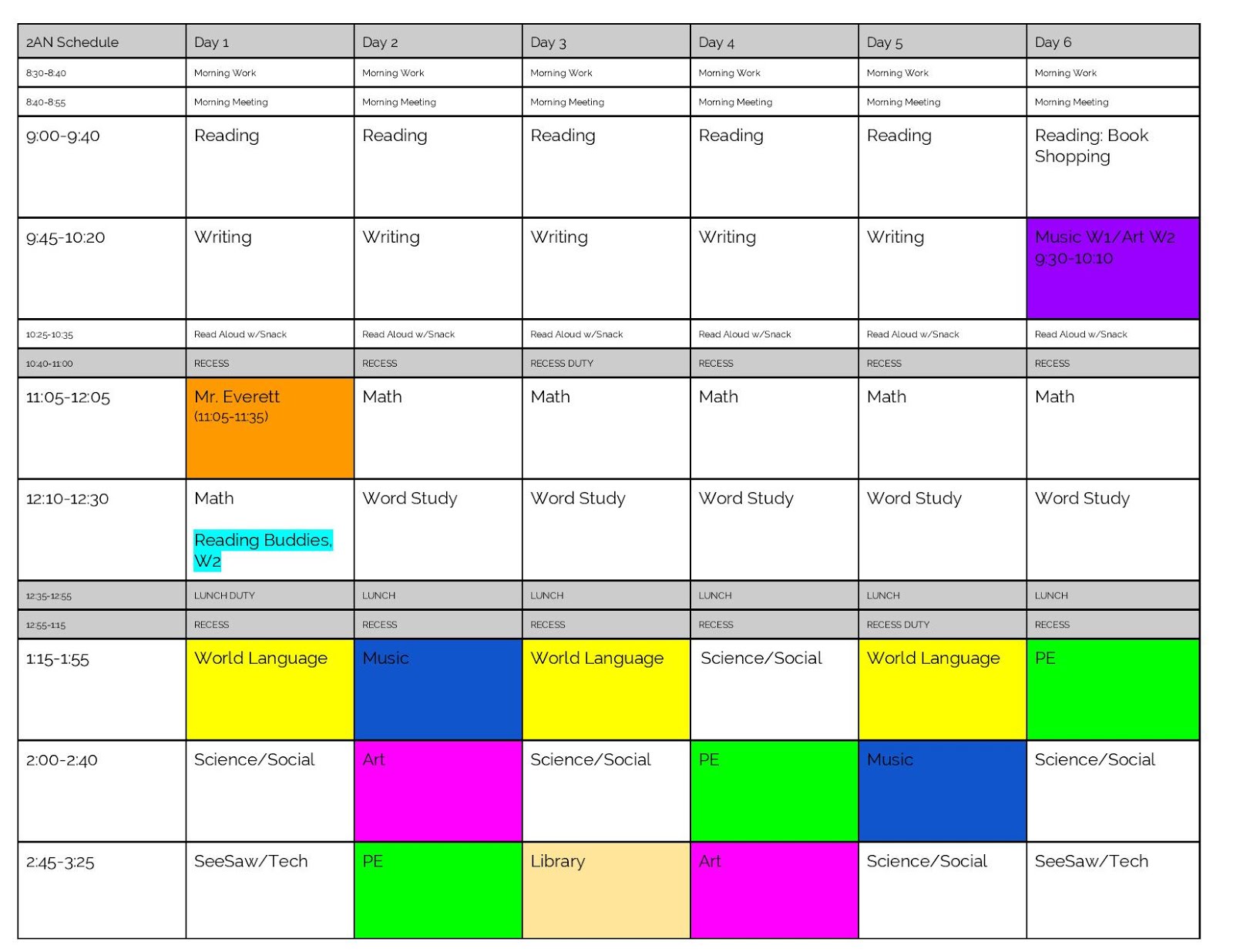 2AN Schedule