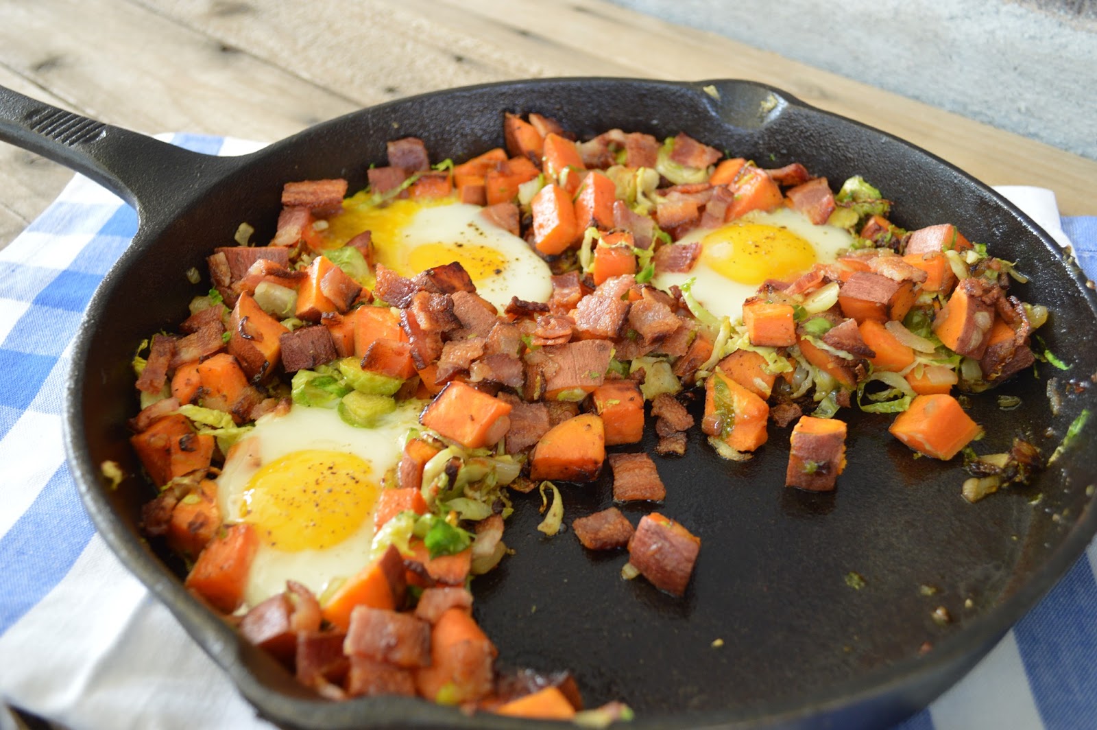 Hot Dog It's a Food Blog Brussels Sprout Sweet Potato Hash with Fried Eggs