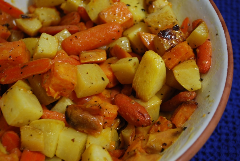 Hearty Helpings Roasted Root Vegetables with a Honey Mustard Vinaigrette