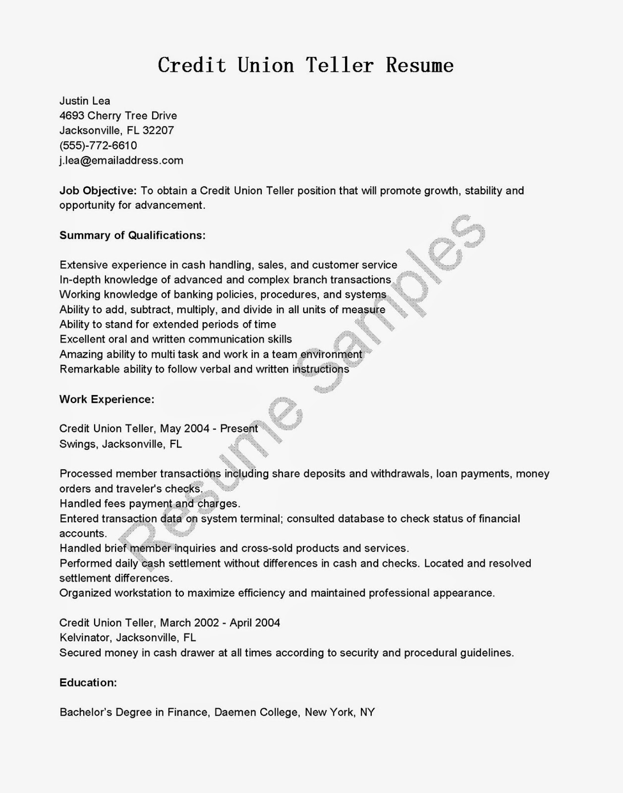 head teller resumes