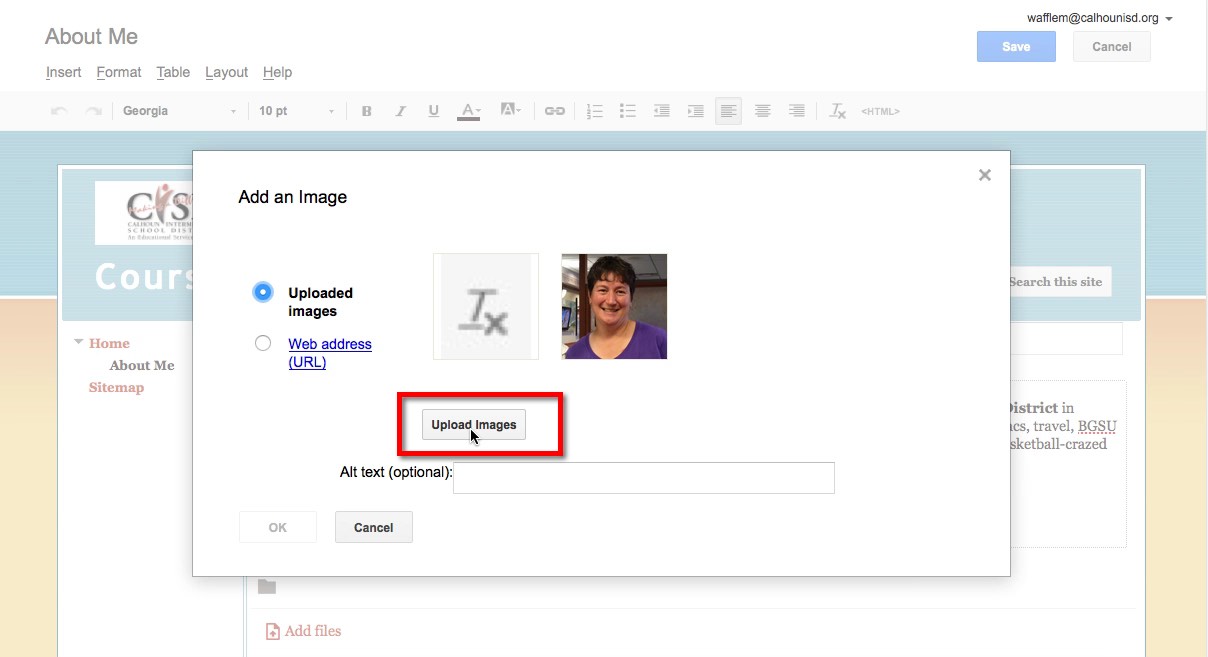 Google Sites Uploading an Image from your Computer (Device)