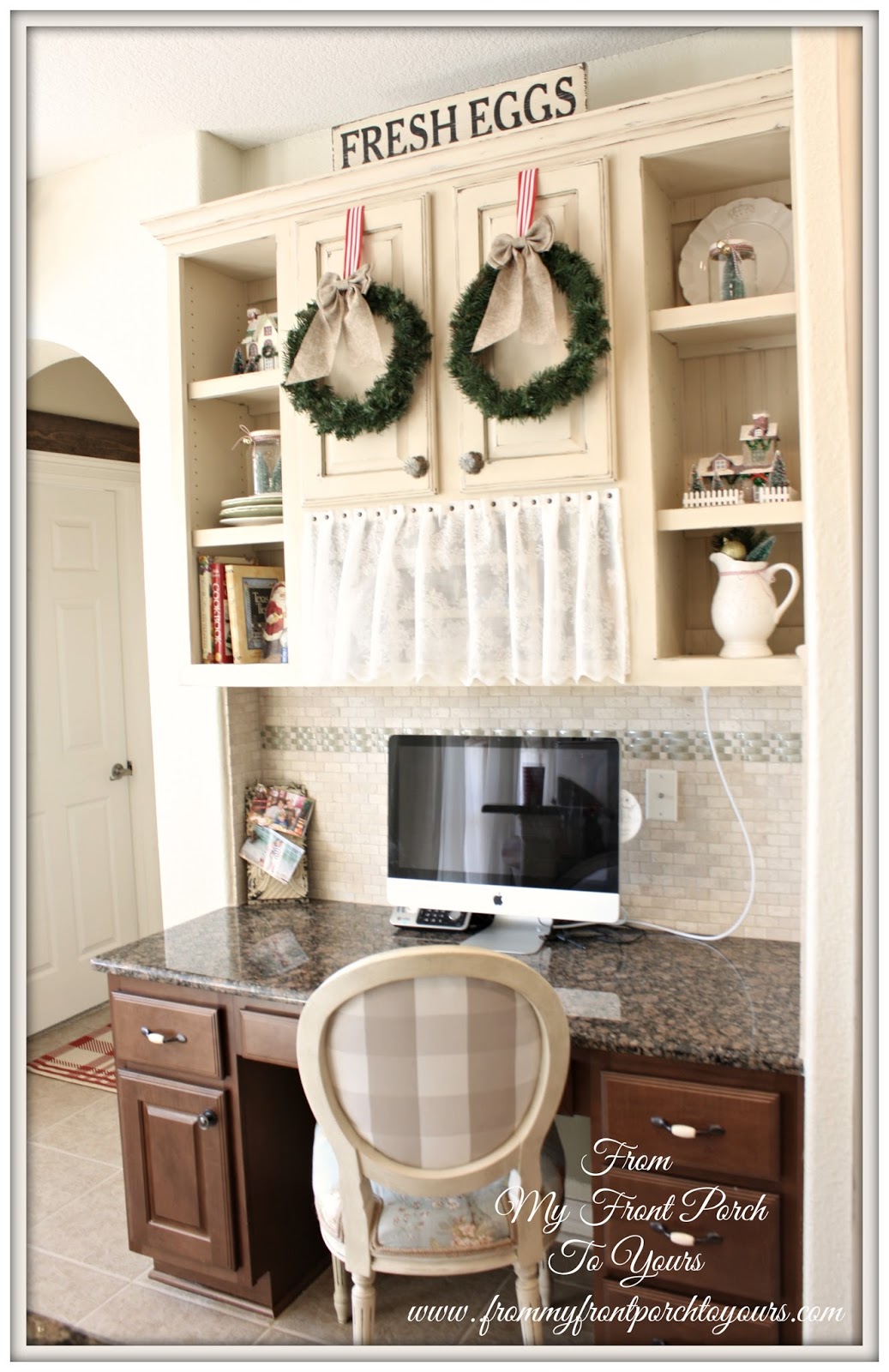 Linon titian rustic gray console table From My Front Porch To Yours: French Farmhouse Holiday Kitchen 2013