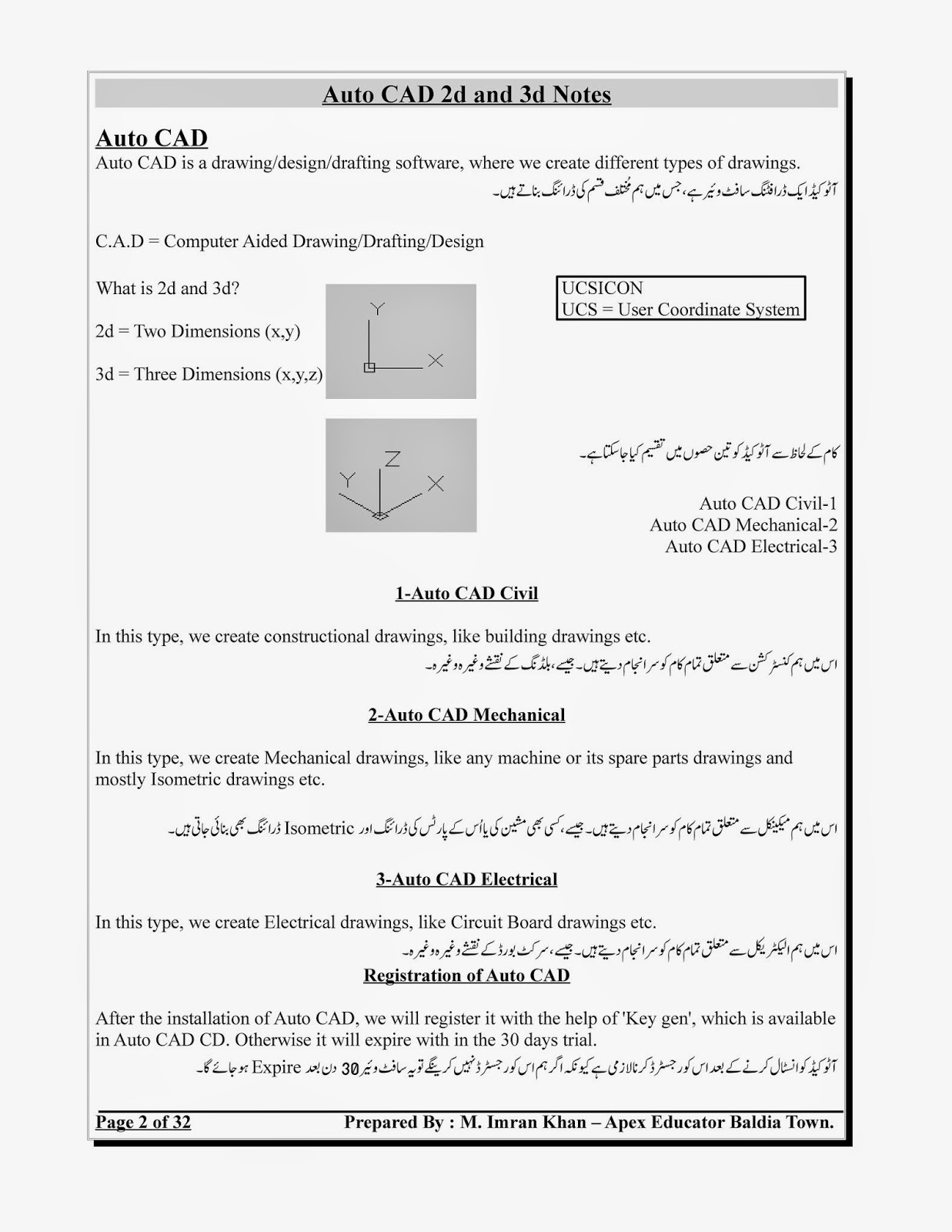 Auto Cad 2d 3d Notes In Urdu And English Jpg Online Academy
