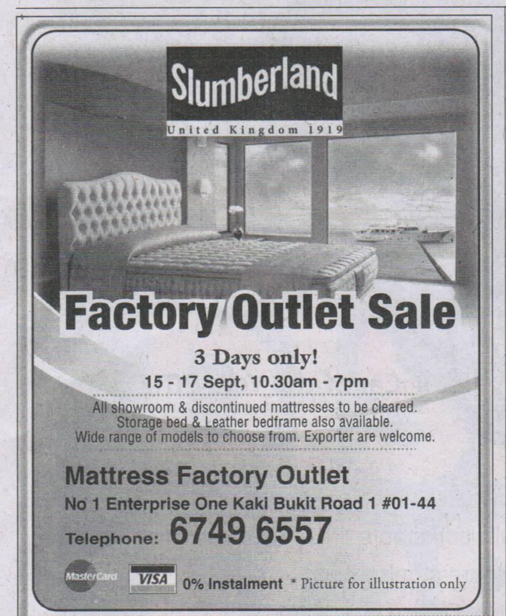 Singapore warehouse sales and events Slumberland Matress Factory