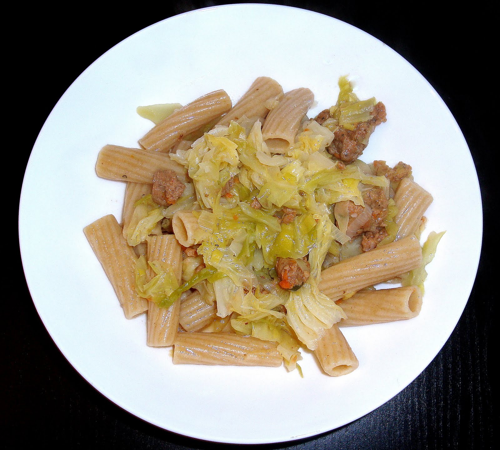 Notmeatand3 Italian Sausage, leek and cabbage rigatoni