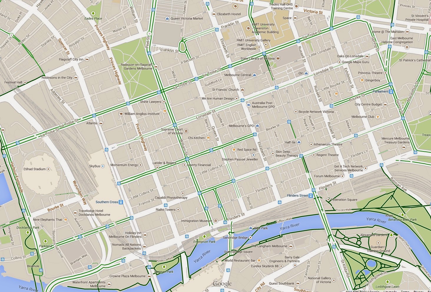 Melbourne City Centre Map Better By Bicycle: Best Cycling Routes Through Melbourne's Cbd