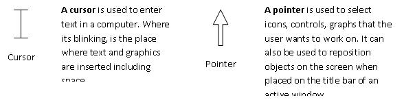 cursor and pointer kcse computer studies notes and tutorials
