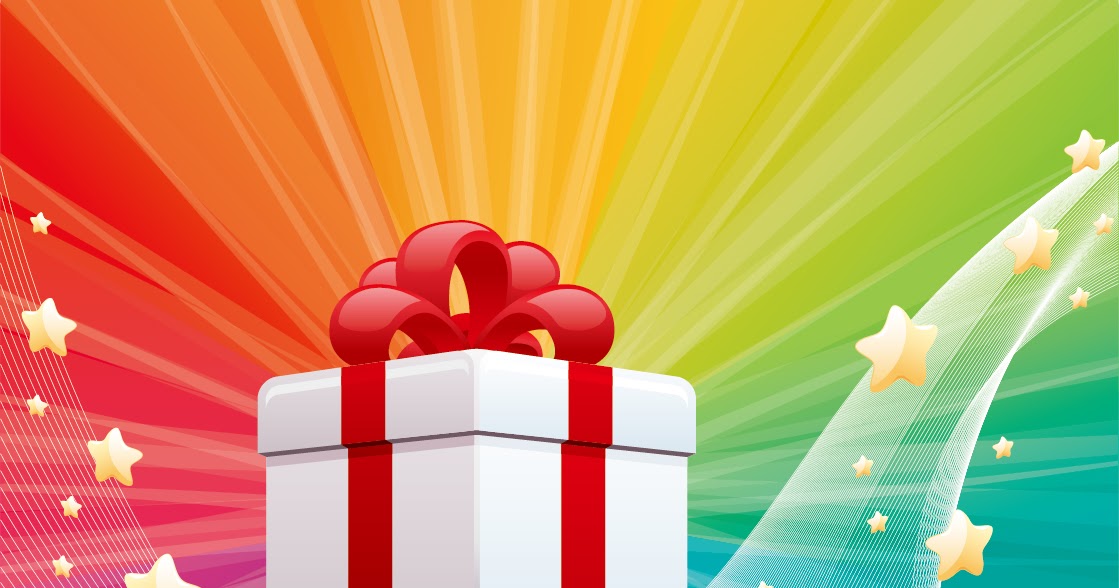 Free Vector がらくた素材庫: プレゼント箱と虹色の背景 HOLIDAY GIFT VECTOR イラスト素材