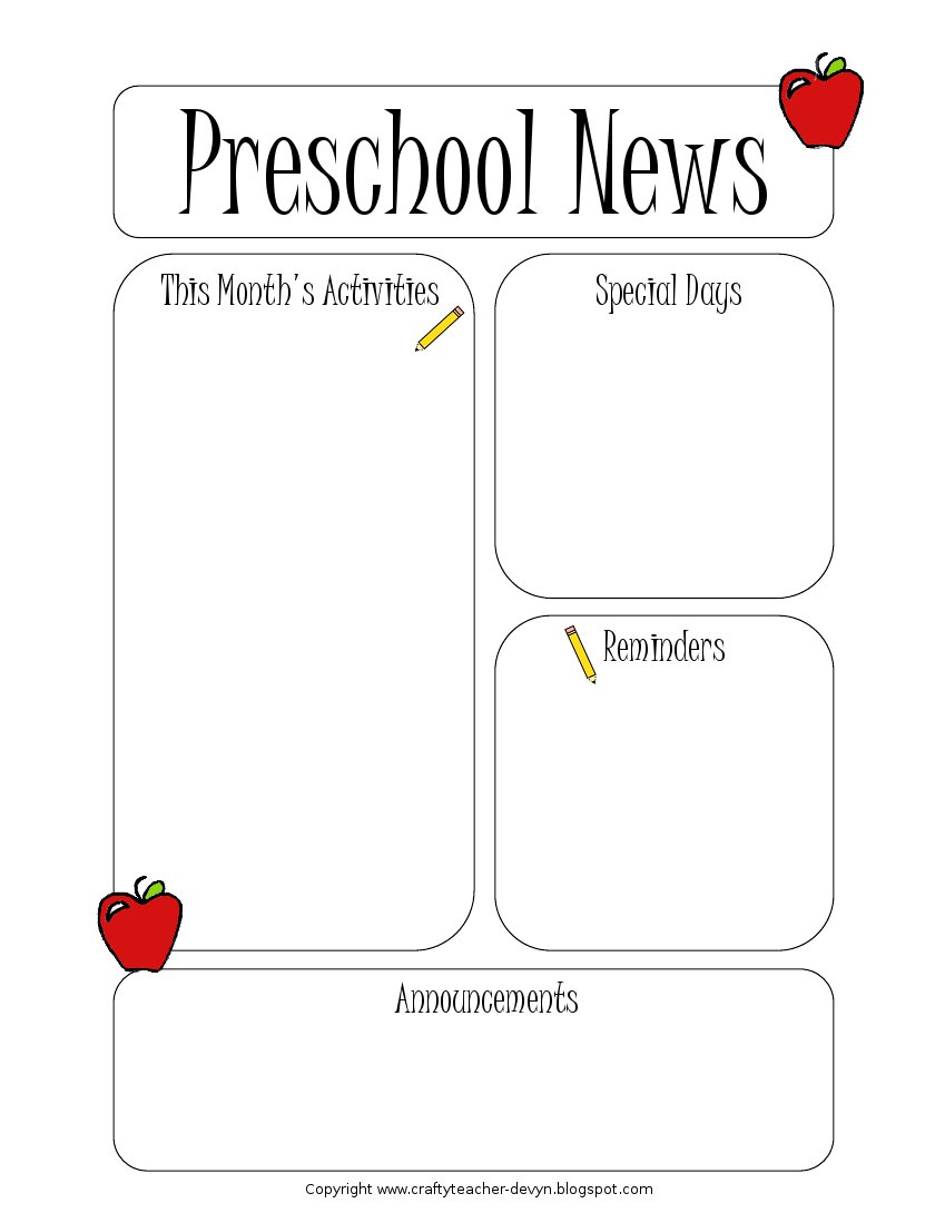 Templates For Preschool Newsletters Templates For Preschool Newsletters