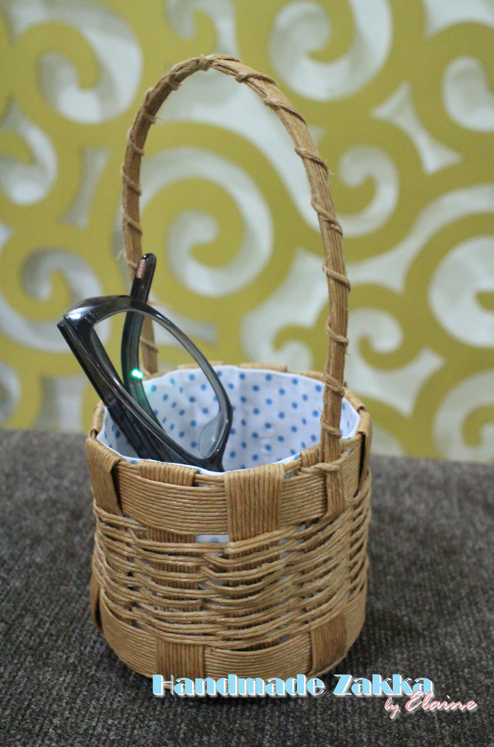 Handmade Zakka by Elaine Paper String Basket with Lining