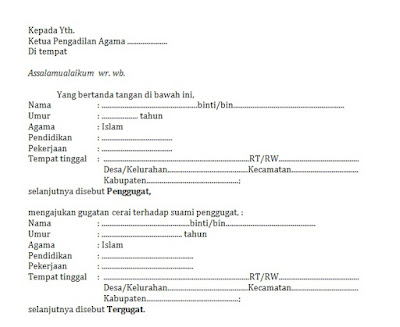 Contoh Surat Gugat Cerai Dan Permohonan Prodeodocx Size 16