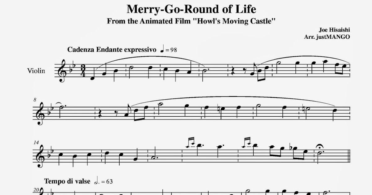 joe hisaishi violin sheets howls moving castle merry go round of life violin sheet music