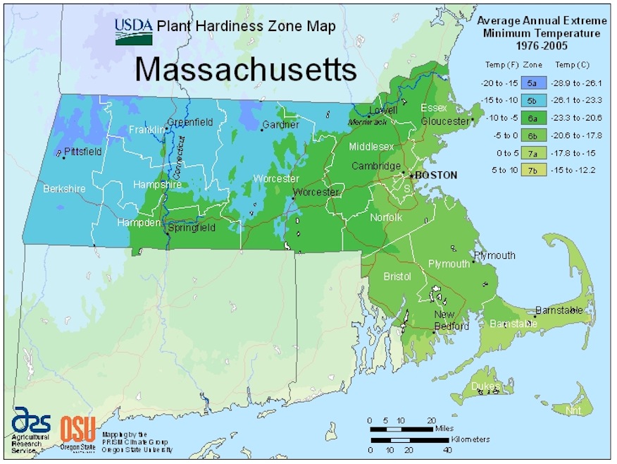 Ipswich Garden Club USDA Plant Hardiness Map for Massachusetts