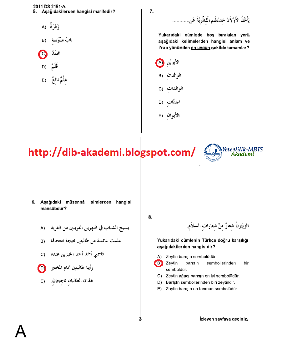 Dib Yeterlilik Mbts Akademi Aof Ilahiyat Arapca I 2010 2011 Final Sorulari