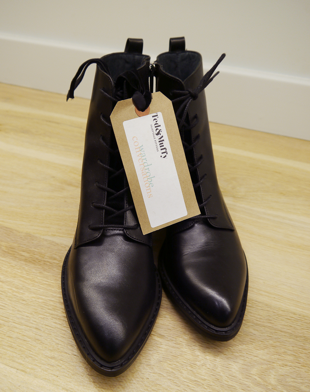 Rhapsody leather boots with lace up and metal bar detail on heel Ted and Muffy, AW 2015, fairytale fitters, Edinburgh boots, witch boots, victorian boots, blogger event, Scottish bloggers