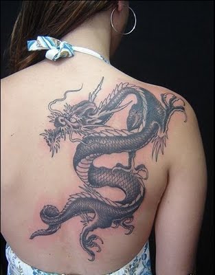 Japanese Dragon Tattoo In Upper Back For Girls