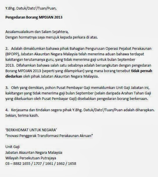 surat peringatan daripada Unit Gaji Jabatan Akauntan Negara Malaysia