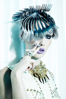 model smoking, woman smoking cigarette, fork hat, beauty photographer london