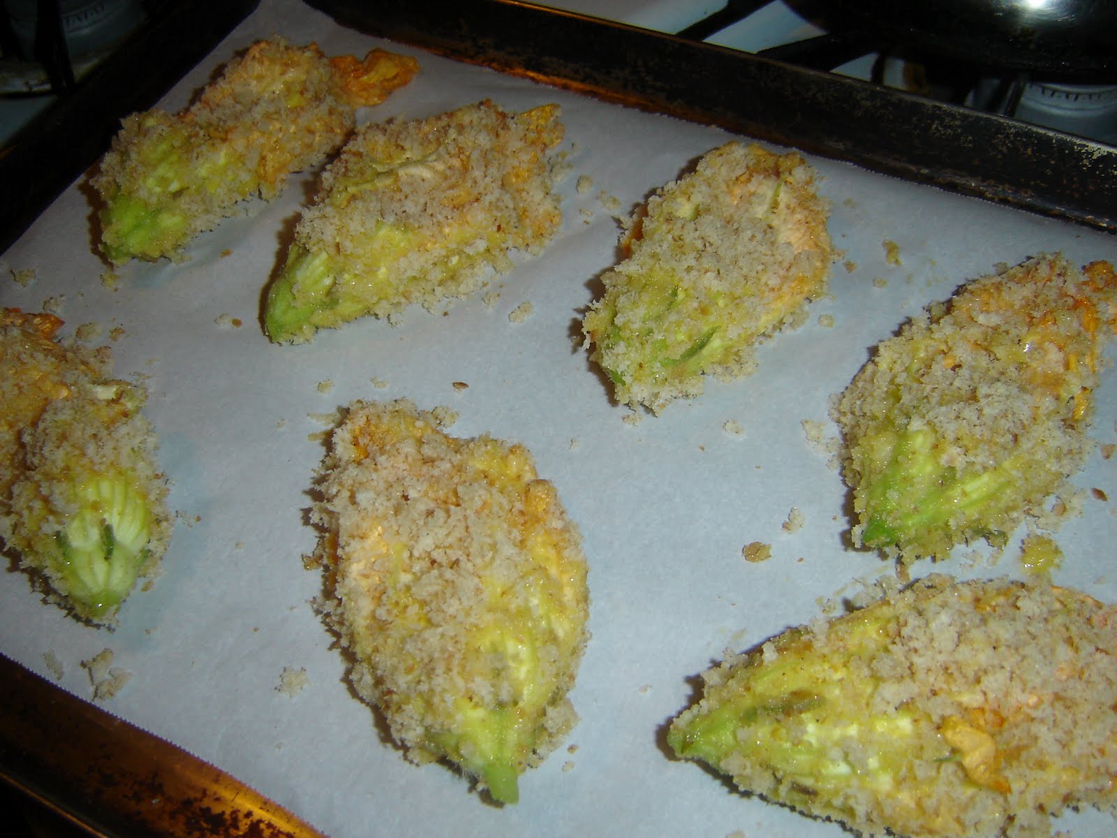 Honey From Rock Triple Cheese Stuffed Squash Blossoms, Baked
