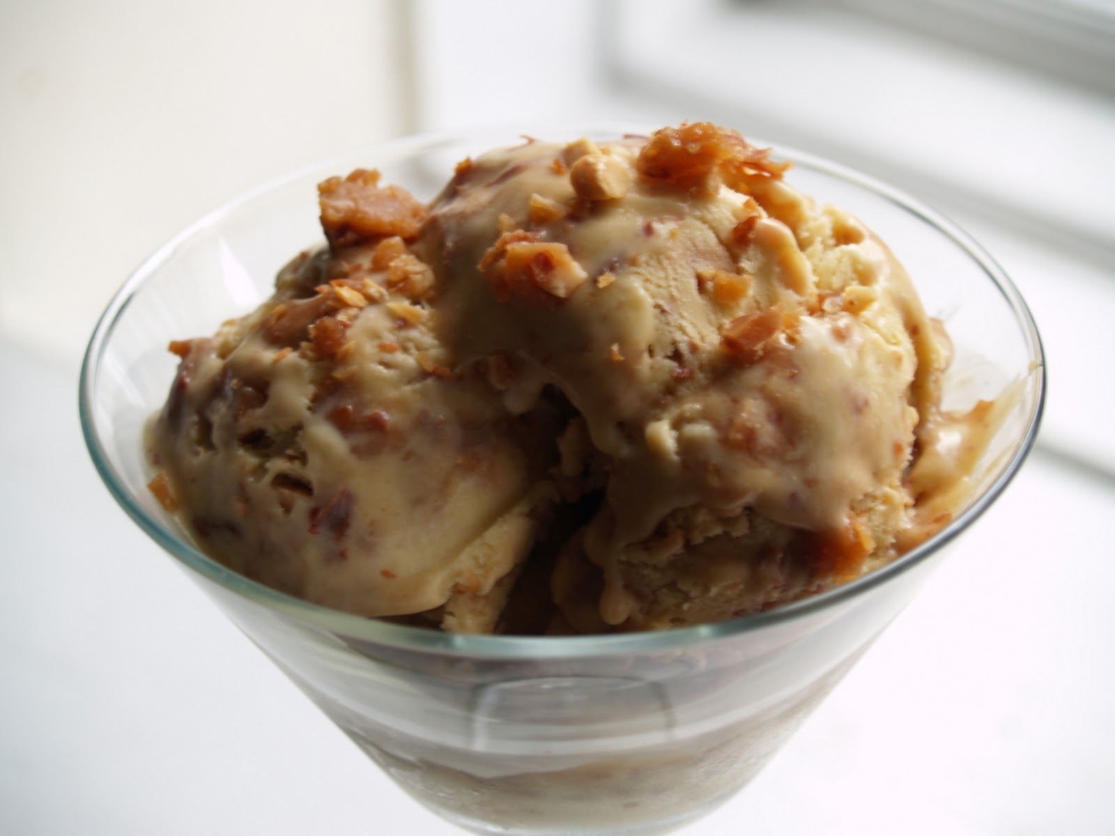 Persimmon and Peach Peanut Brittle Ice Cream