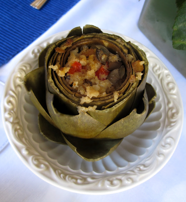Lidia’s Mushroom and Black Olive Stuffed Artichokes