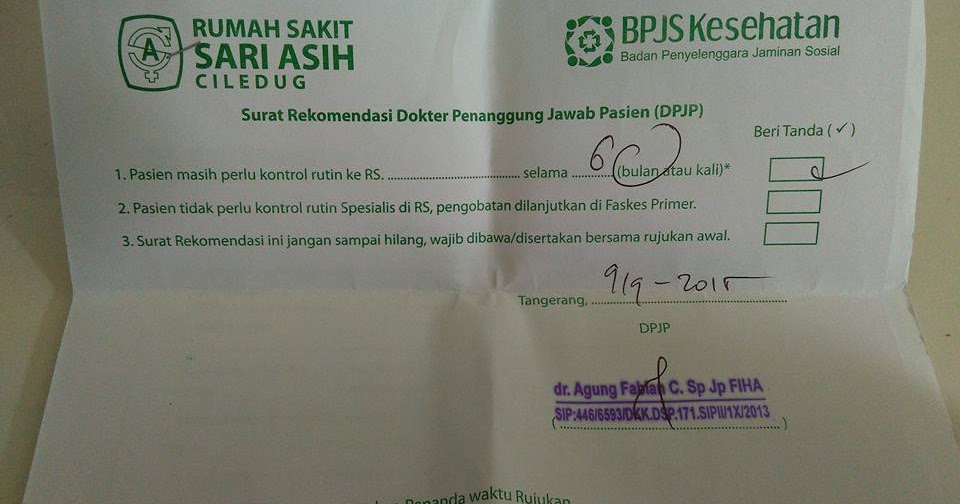 Surat Rekomendasi Dpjp Agar Pasien Bpjs Tidak Minta Rujukan