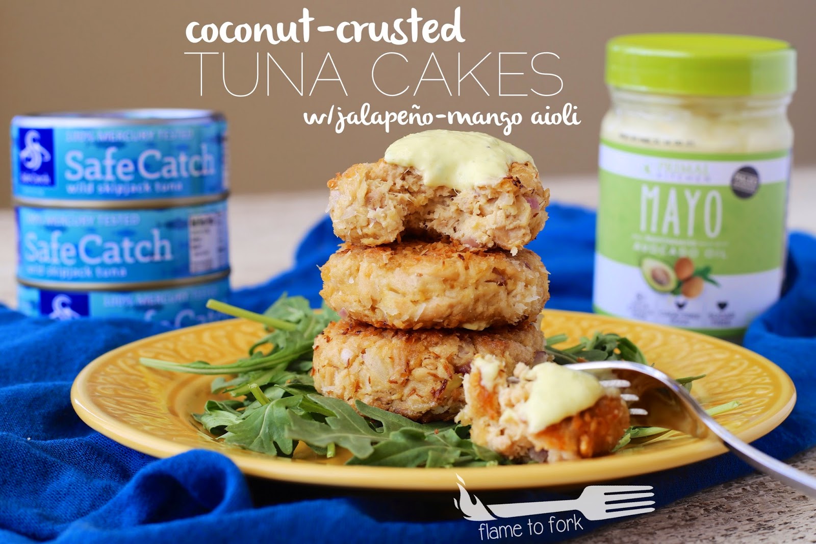 flame to fork Coconut Crusted Tuna Cakes w/MangoJalapeno Aioli