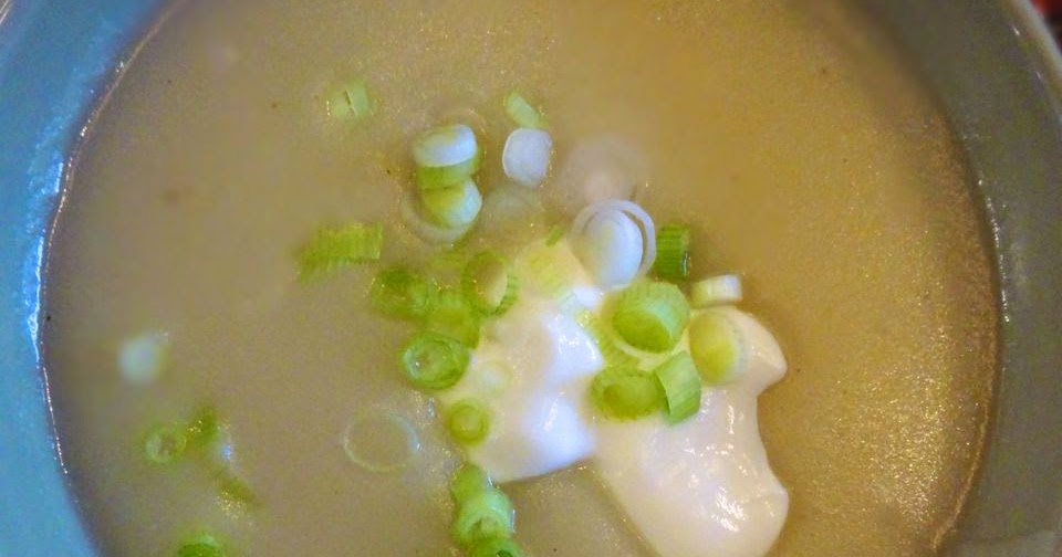 Scrumpdillyicious Guy's Potato Onion Soup with Sour Cream & Scallions