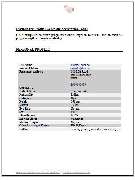 normal biodata format