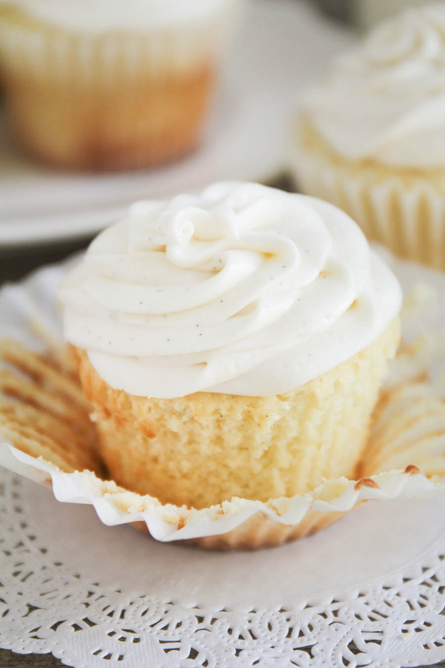 These vanilla bean cupcakes are light and moist, with the perfect tender crumb. The perfect vanilla cupcake!