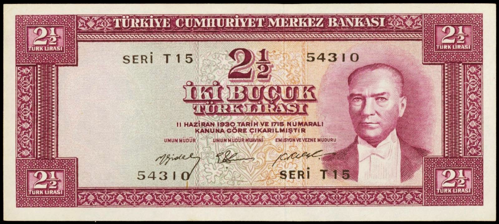 Turkey 2 1/2 Turkish Lira banknote 1930 AtatürkWorld Banknotes & Coins
