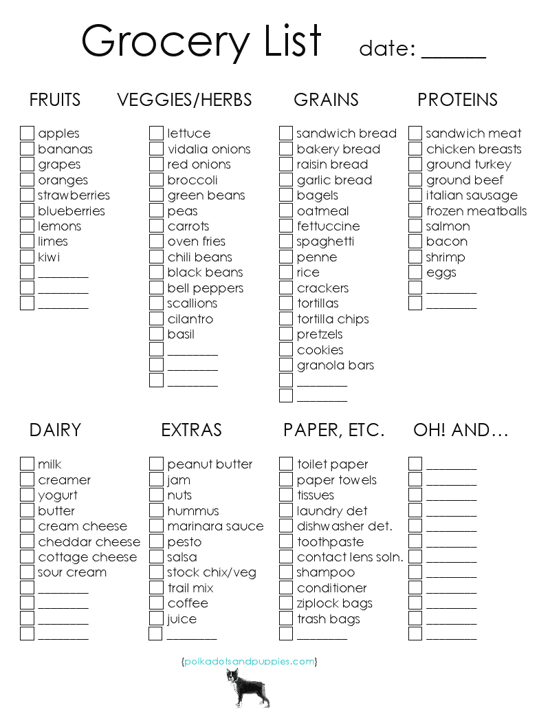 free printable grocery list maker
