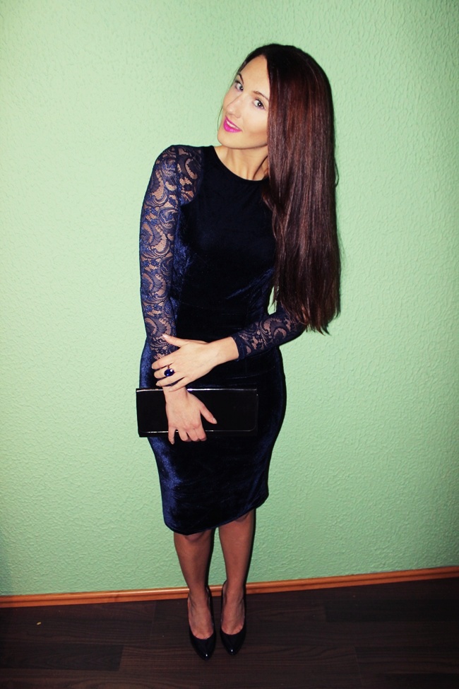 SammyDress blue velvet & lace dress Evening option GLAM FAB HAPPY