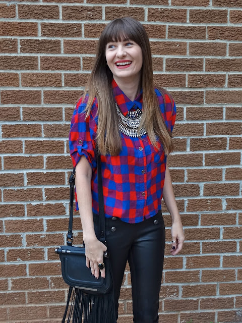 Plaid is huge for fall! Style it with leather pants for an edgy look! As worn by Jen of House Of Jeffers | www.houseofjeffers.com