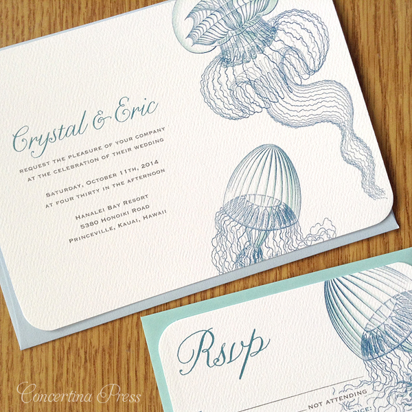 Cape Cod wedding blog photo from Concertina Press - Stationery and Invitations about Jellyfish Wedding Invitations for a wedding in Kauai Hawaii