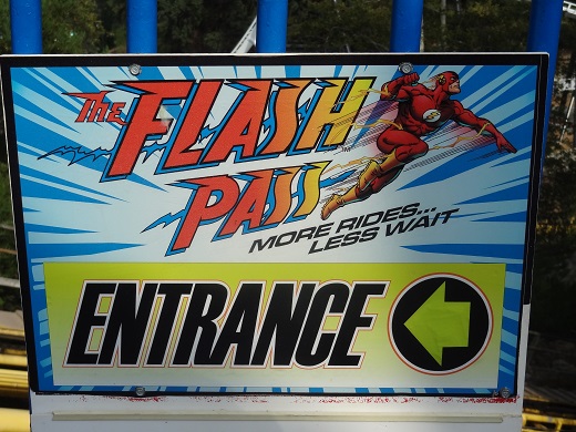 Flash Pass entrance sign at Six Flags Magic Mountain