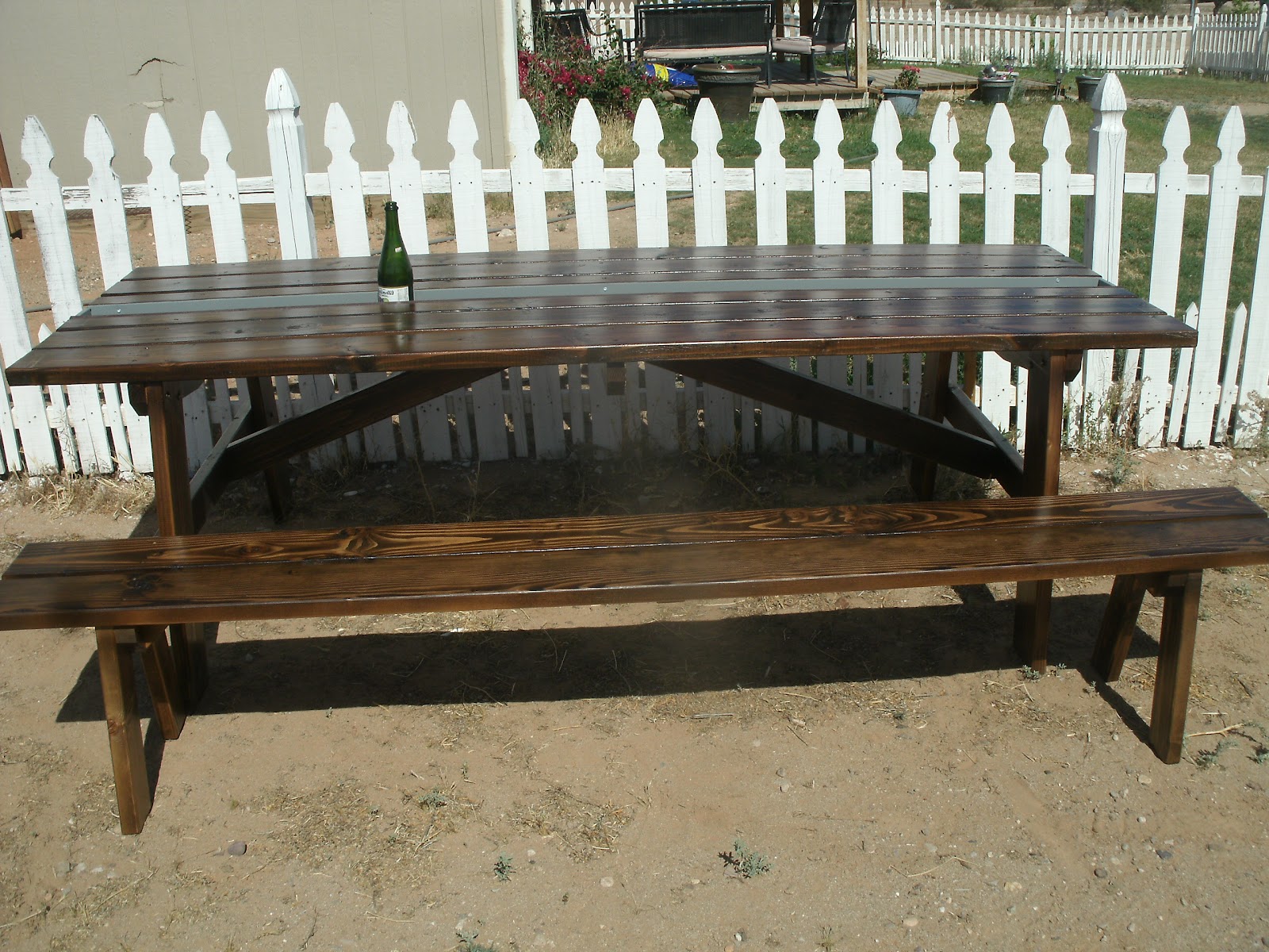 The Rusty Roost Dark Rustic Picnic table with wine cooler center