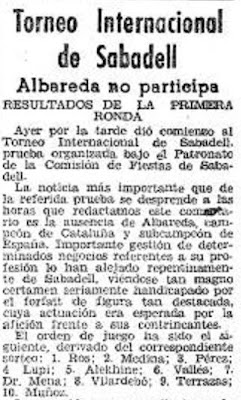 Recorte de El Mundo Deportivo del 3 agosto 1945 Recorte de El Mundo Deportivo sobre el IV Torneo Internacional de Ajedrez de Sabadell 1945