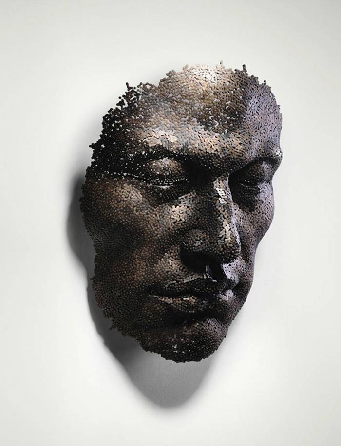 Korean artist Young-Deok Seo never ceases to amaze us with his skilled ability to turn ordinary bicycle chains into extraordinary figurative sculptures. Through his construction the artist continues to comment on man's disintegration into a mechanical universe by using a cold, hard material. Using the human form as his template, the accomplished sculptor mimics the intricate shape and curves of the human face, deep in thought, for his Meditation series.