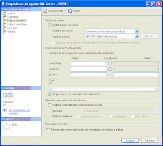 Areatic, Envío alerta operador SQL Server - Agente SQL Server