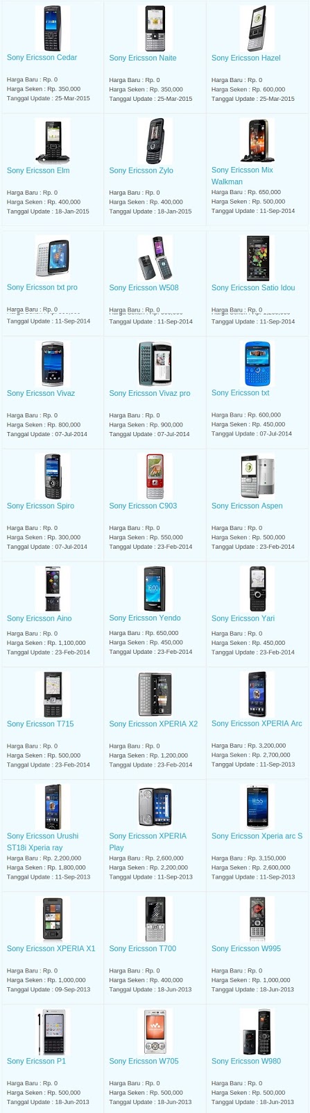 Daftar Harga Hp Sony Ericsson Januari 2016 Daftar Harga Hp Sony Ericsson Januari 2016