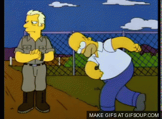 Animated gif of Homer Simpsons repeatedly headbutting a man's side who's trying to ignore him