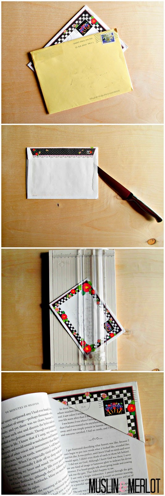 Stamped Envelope Bookmark Muslin and Merlot