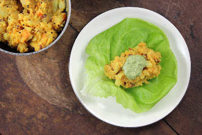 Fresh Lettuce Dosa assembled lettuce dosa with potato curry, coconut chutney