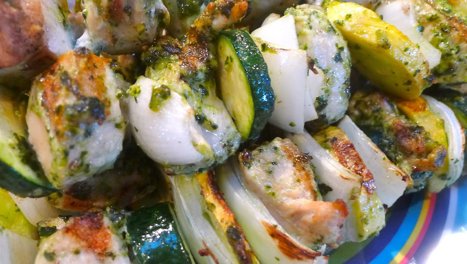 newFOOD tuesdayz Pesto Chicken and Zucchini Kabobs