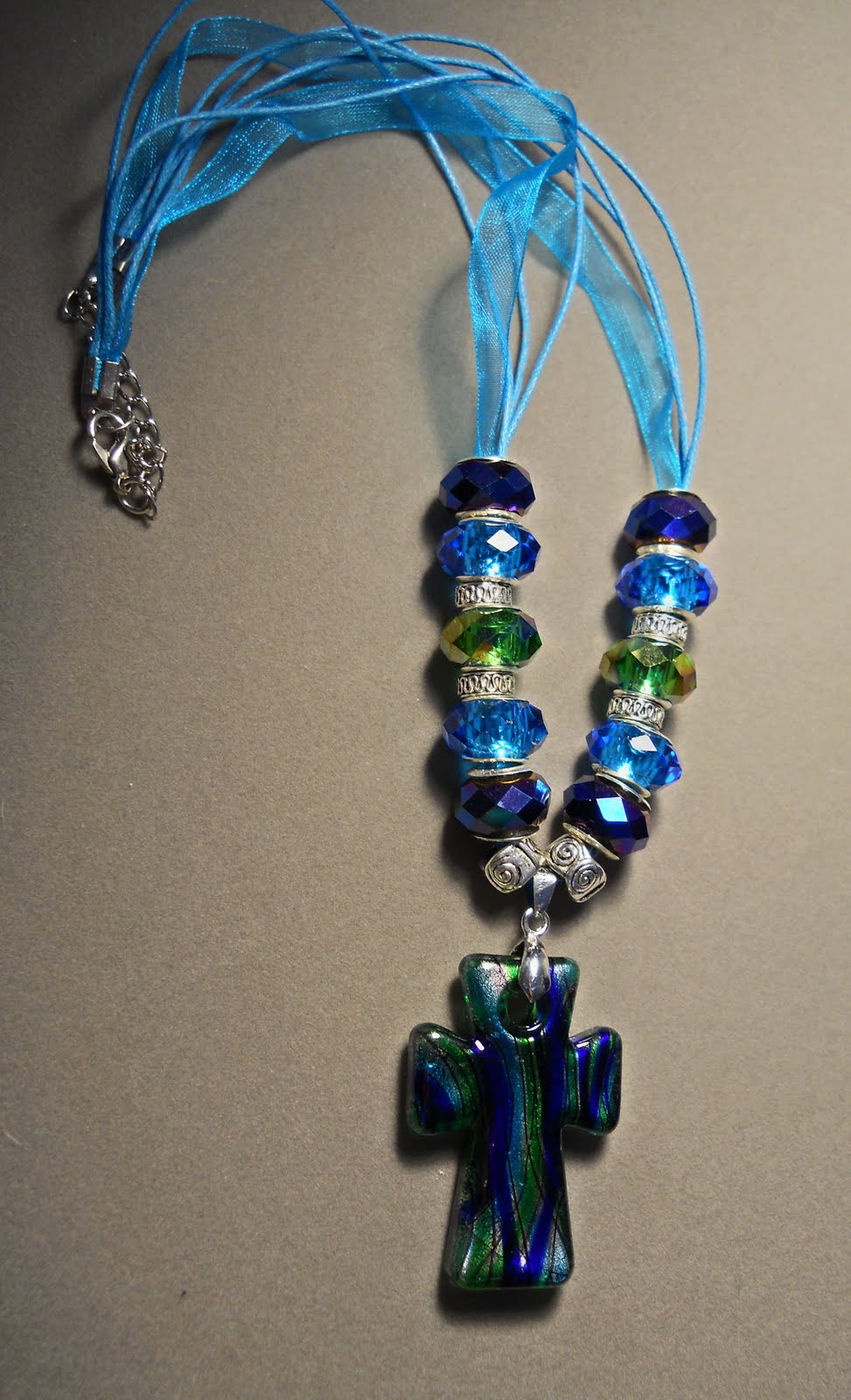 Kelly's Crafts Murano Glass Cross Necklace with Lampwork Beads