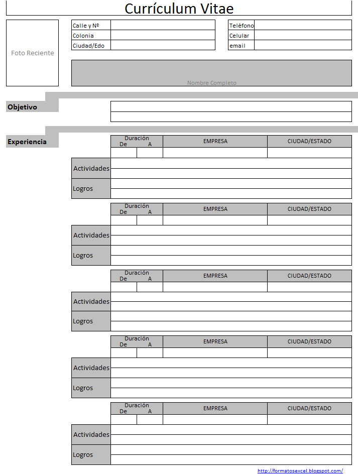 formatos de curriculum vitae para rellenar e imprimir