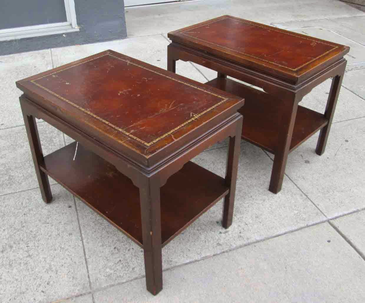 UHURU FURNITURE & COLLECTIBLES SOLD End Table Pair with Leather Inlay